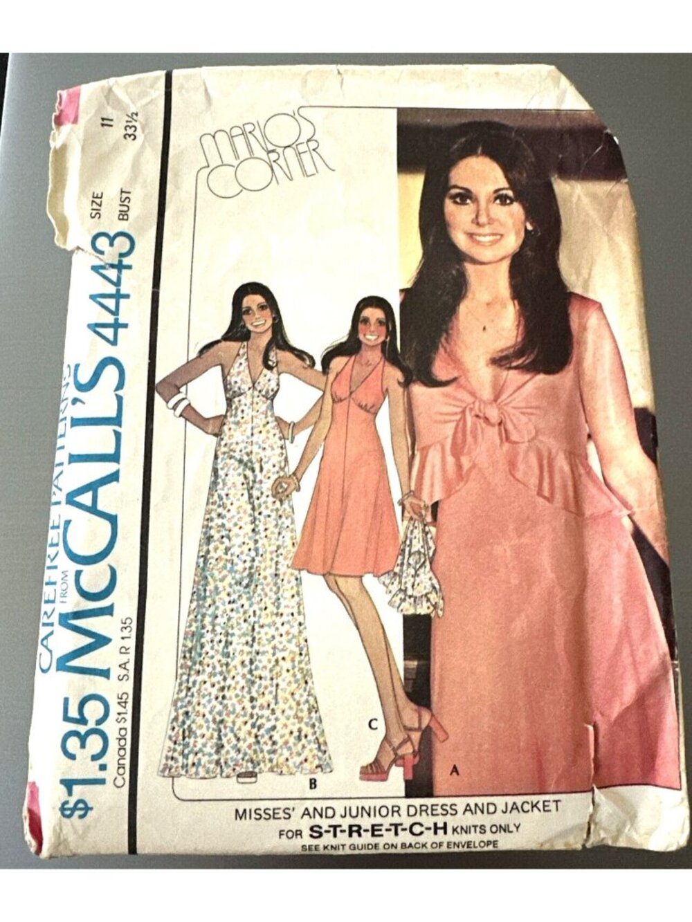 1970s Marlo Thomas McCalls 4443 Sewing Pattern Halter Dress Size 11 Cut Retro